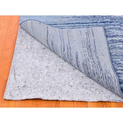 8'1"X8'1" Pure Wool Ombre Design Blue Oceanic Hand Knotted Square Rug