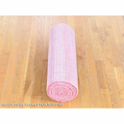 2'6"X17'9" Soft Pink Modern Wool And Silk Hand Loomed Xl Runner Rug
