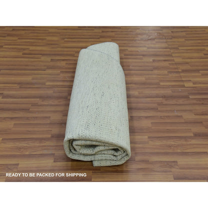 8'X8' Earl Gray Hand Knotted 100% Undyed Wool Grass Design Round Rug