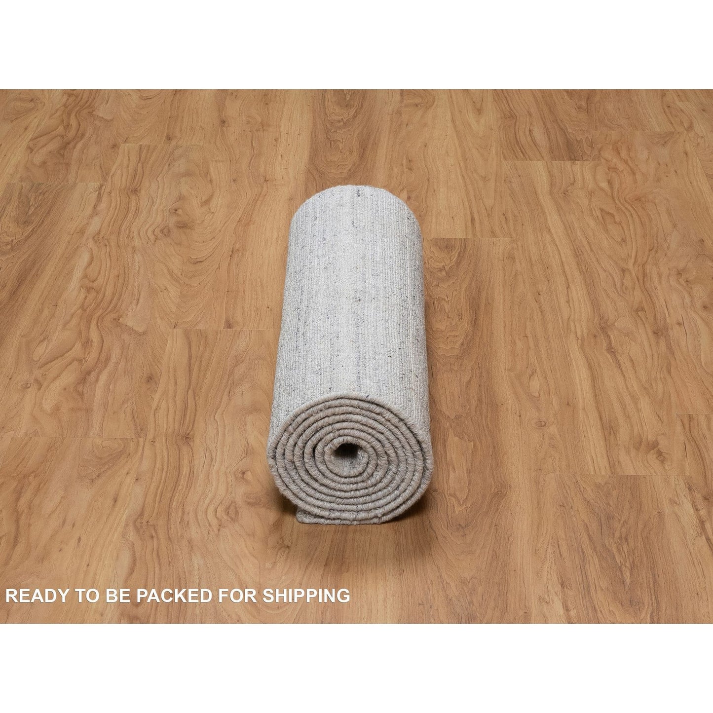 2'6"X10' White All Wool Plain Modern Striae Design Hand Loomed Runner Rug