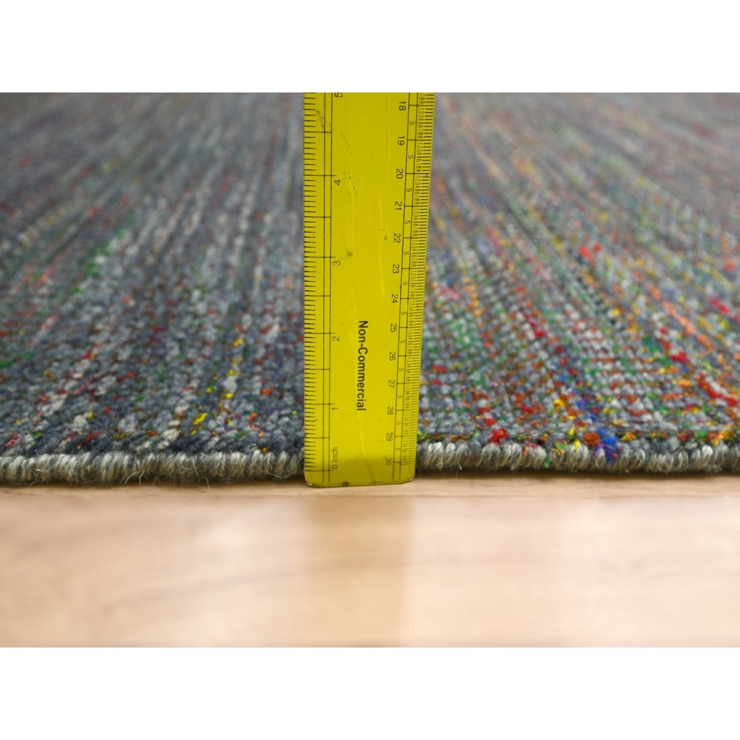 Rug 10'2"x13'10" Gray Modern Hand Knotted Grass Design Wool and Silk