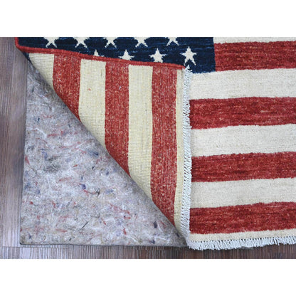 2'6"X4' Red Wall Hanging American Flag Hand Knotted All Wool Peshawar Rug