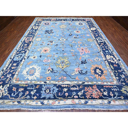 9'9"X13'5" Glaucous Blue Wool Afghan Angora Oushak Wool Hand Knotted Rug
