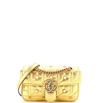 Gucci Pearly Gg Marmont Flap Bag Embellished Matelasse Leather Mini