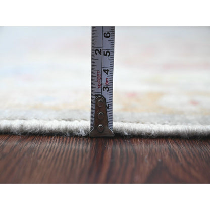6'2"X11'10" Gray Hand Knotted Angora Oushak Leaf Design Wool Runner Rug