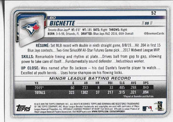 Bo Bichette 2020 Bowman Rookie Card #52