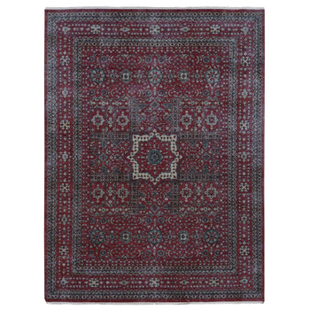 9'X12' Red Vintage Look Mamluk Worn Wool Hand Knotted Rug