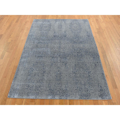 6'X9' Ash Gray Muted Tone On Tone Wool And Silk Hand Loomed Oriental Rug