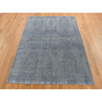 6'X9' Ash Gray Muted Tone On Tone Wool And Silk Hand Loomed Oriental Rug
