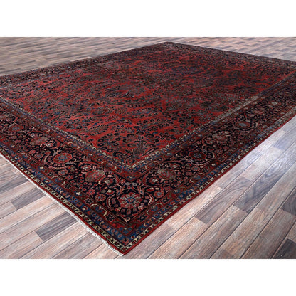 10'3"X13'9" Red Antique Zoroastrian Saroogh Hand Knotted Wool Oriental Rug