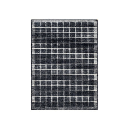 2'3"X3'1" Black Modern Natural Wool Box Design Loomed Knotted Mat Rug