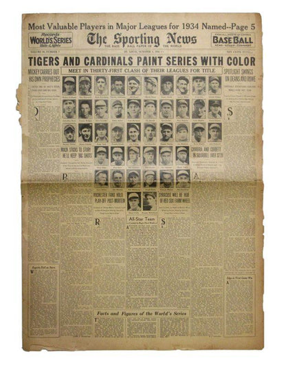 October 4, 1934 The Sporting News Newspaper - 1934 Mvp'S Named Lou Gehrig