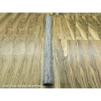 6'1"X9' Brown Pure Wool Rug Hand Knotted Oxidized Grass Design Oriental