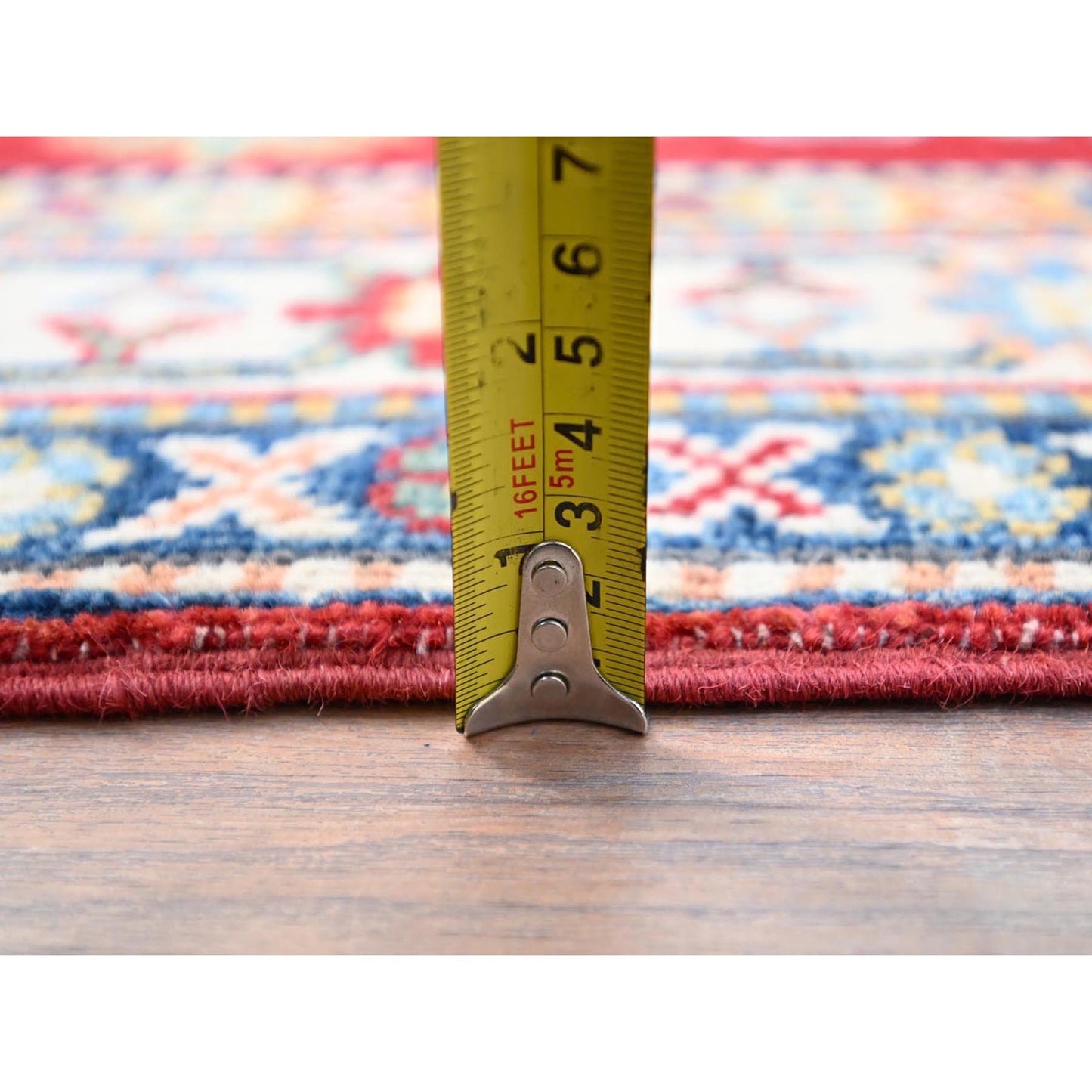 2'9"X6'10" Red Hand Knotted Wool Denser Weave Kazak Runner Oriental Rug