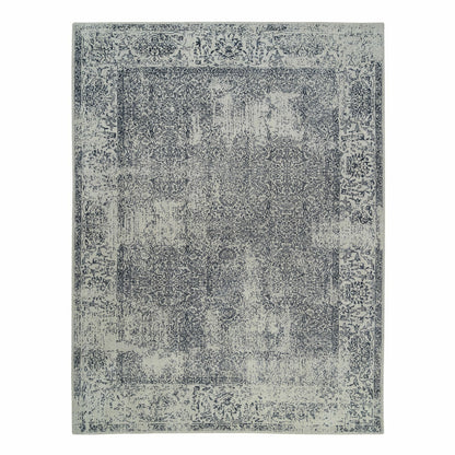 Light Gray Fine Jacquard Wool Silk Hand Loomed Oriental Rug