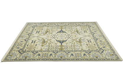Handmade Oushak Oriental Rug Wool Carpet Floral