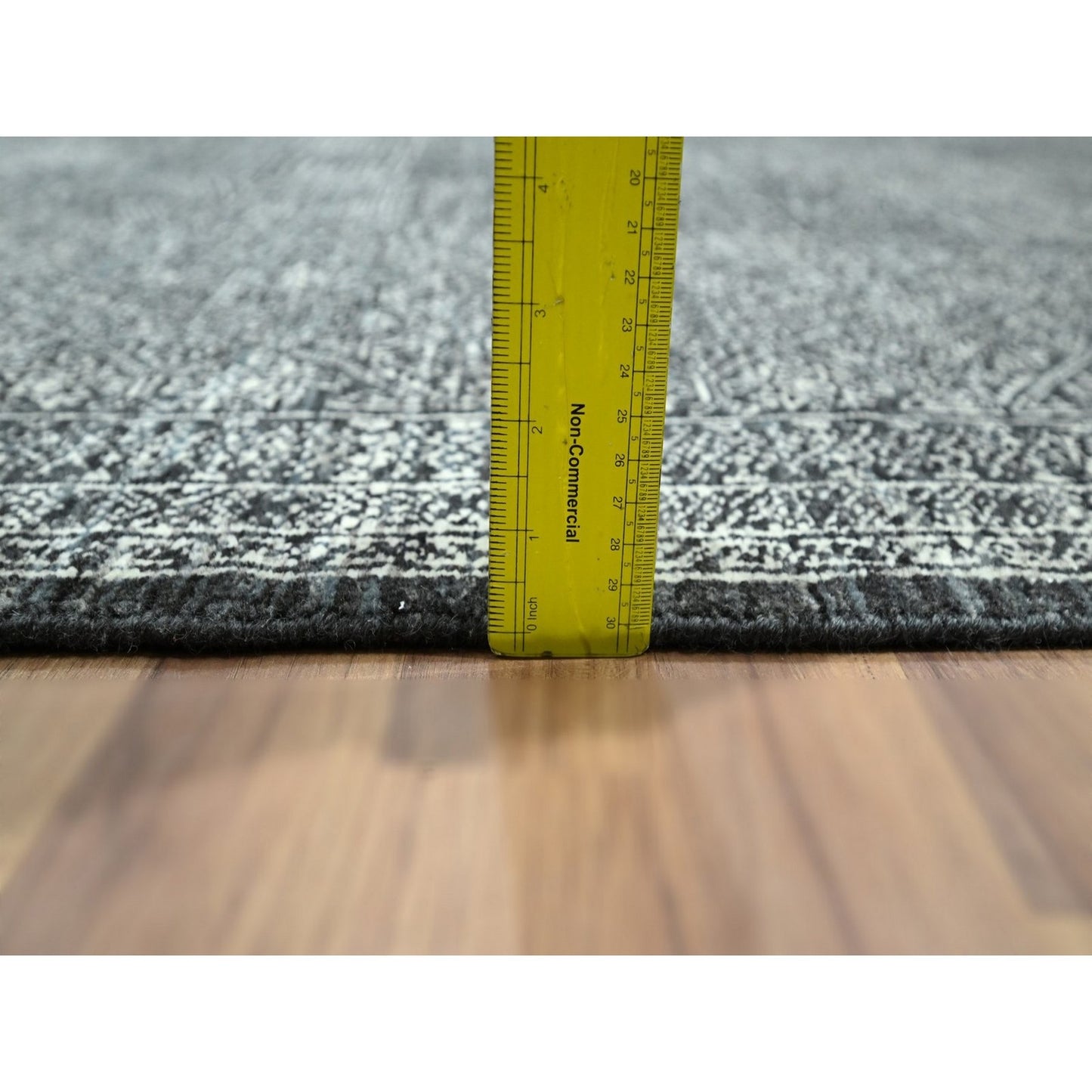 8'2"x10'2" Black Wool and Silk Intricate Star Design Hand Knotted Rug