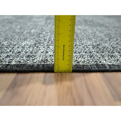 8'2"x10'2" Black Wool and Silk Intricate Star Design Hand Knotted Rug