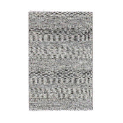3'X4'9" Storm Gray Undyed Natural Wool Grass Design Hand Knotted Rug