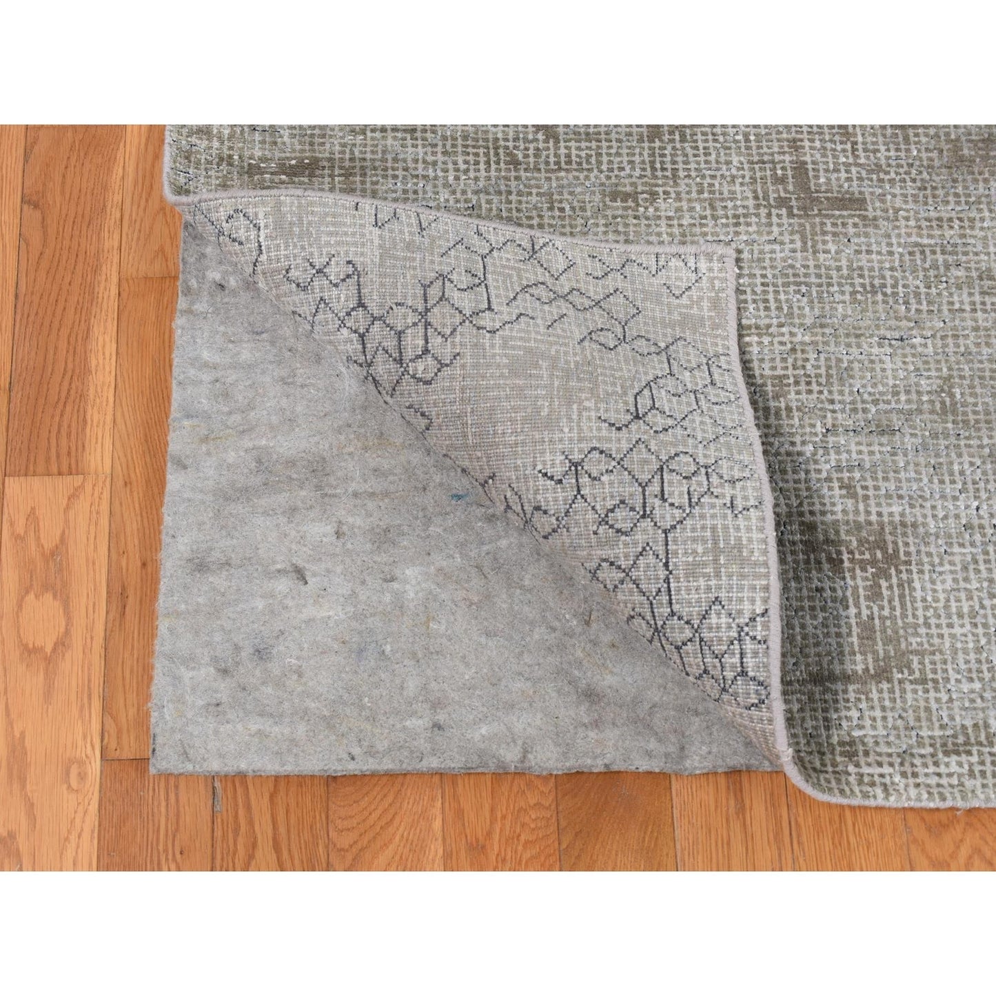 9'X12' Gray Hand Knotted Intricate Small Box Design Silk With Wool Rug