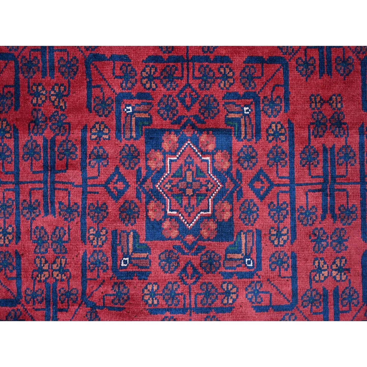 9'9"X13' Deep Red Afghan Khamyab Star Design Hand Knotted 100% Wool Rug