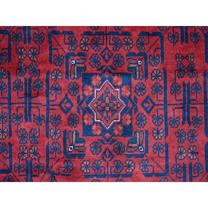 9'9"X13' Deep Red Afghan Khamyab Star Design Hand Knotted 100% Wool Rug