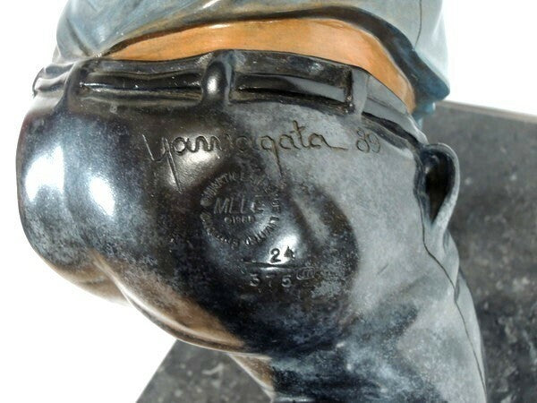 Hiro Yamagata Full Round Bronze Sculpture - Cat Burglar 1989 Signed Limited 375