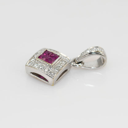 18K White Gold Ruby & Diamond Pendant .10Tdw, 3.1G