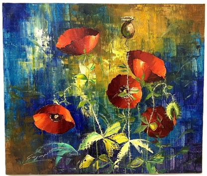 Bernhard Gagel Poppies Original Oil Painting F10 W/ Framed Signed Germany