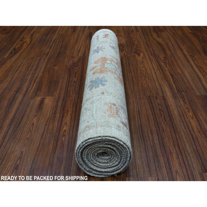 2'10"X13'6" Gray Angora Oushak With Velvety Wool Hand Knotted Runner Rug