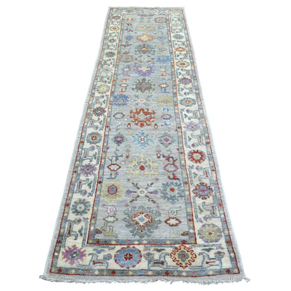 2'8"X9'10" Gray Soft Wool Hand Knotted Afghan Angora Oushak Runner Rug