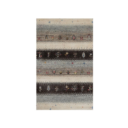 Rug 2'x3'1" White Hand Knotted Lori Buft Tree Design Wool Mat Oriental