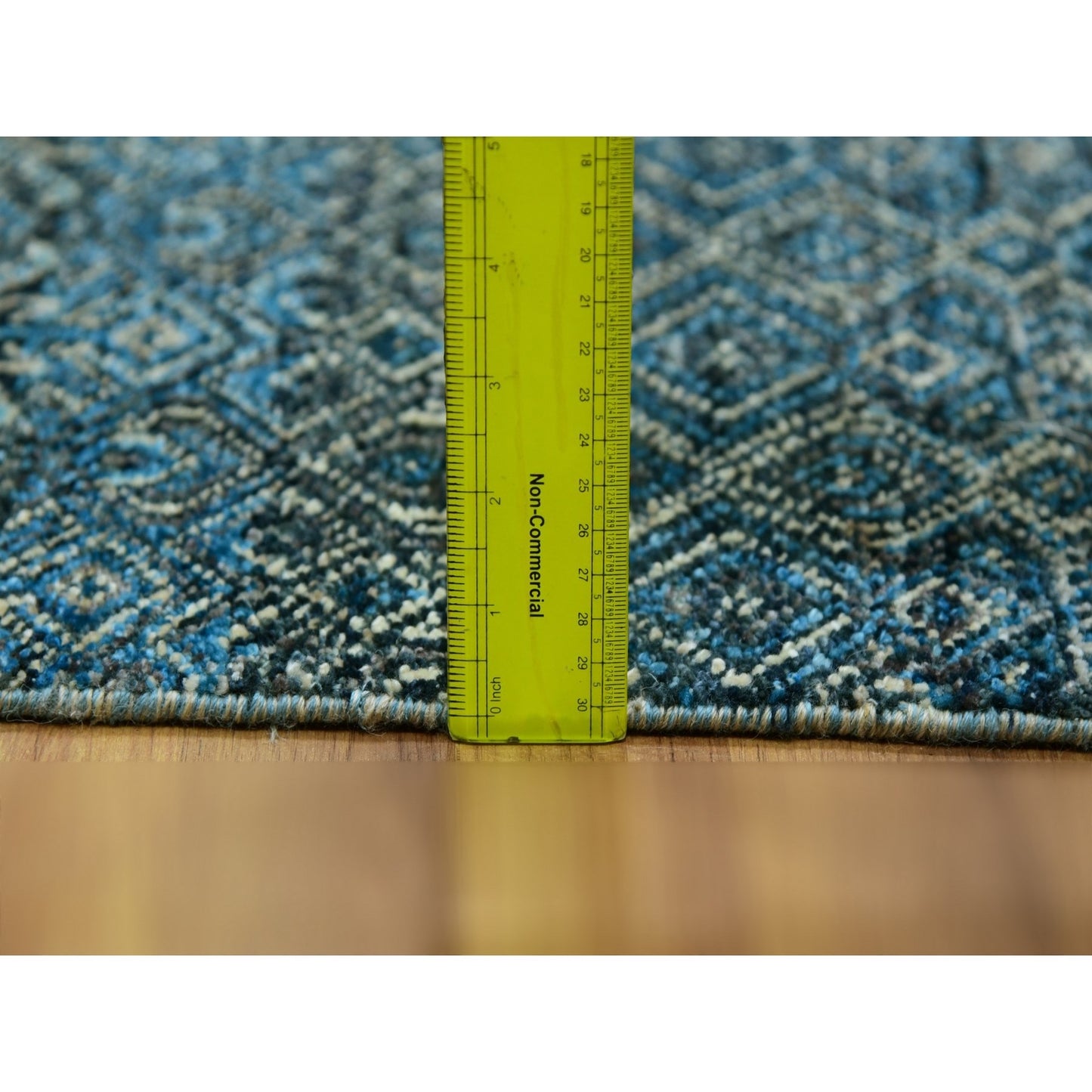 2'8"X8'1" Blue Hand Knotted Kohinoor Repetitive Diamond Wool Runner Rug