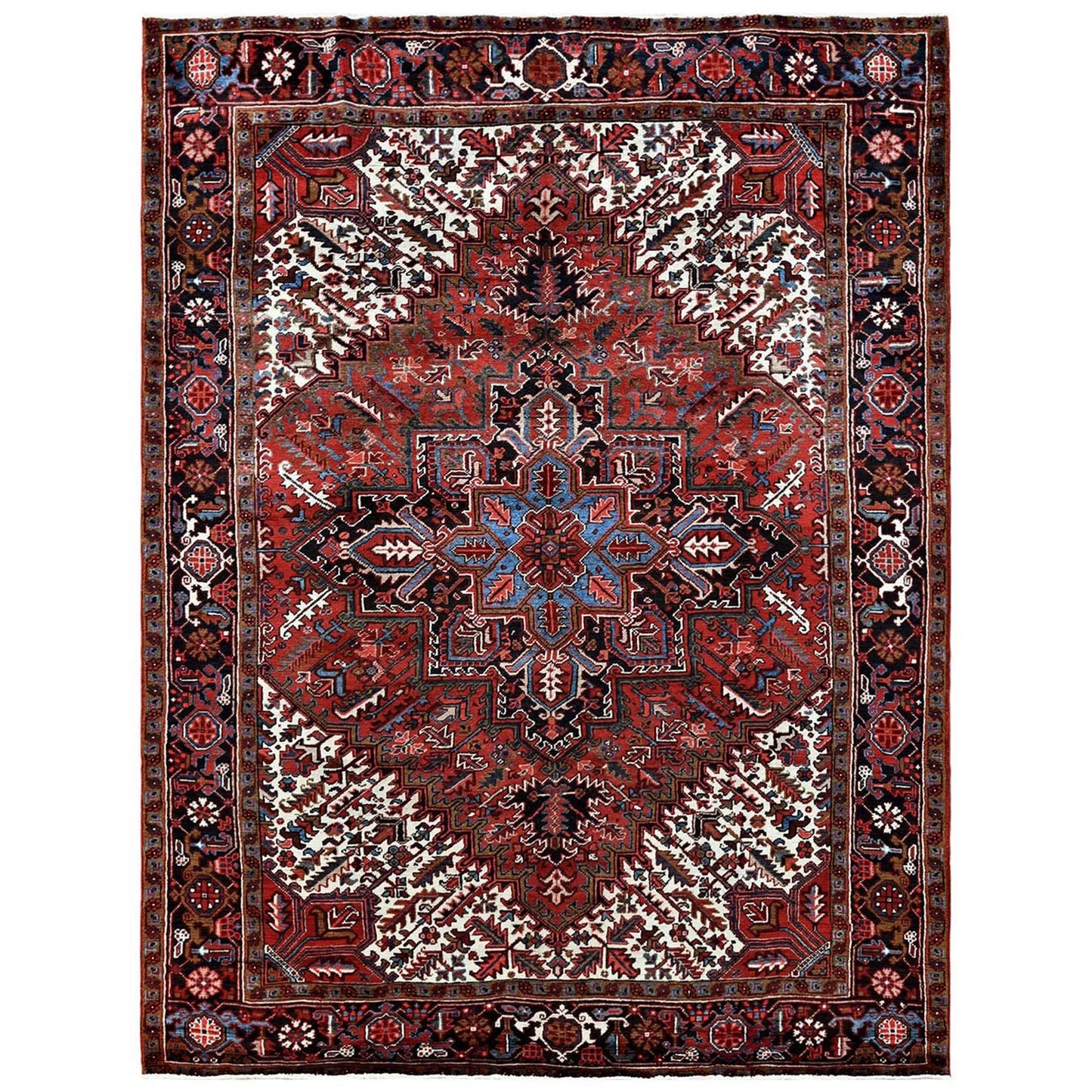 7'3"X9'5" Red Vintage Zoroastrian Heris 100% Wool Hand Knotted Oriental Rug