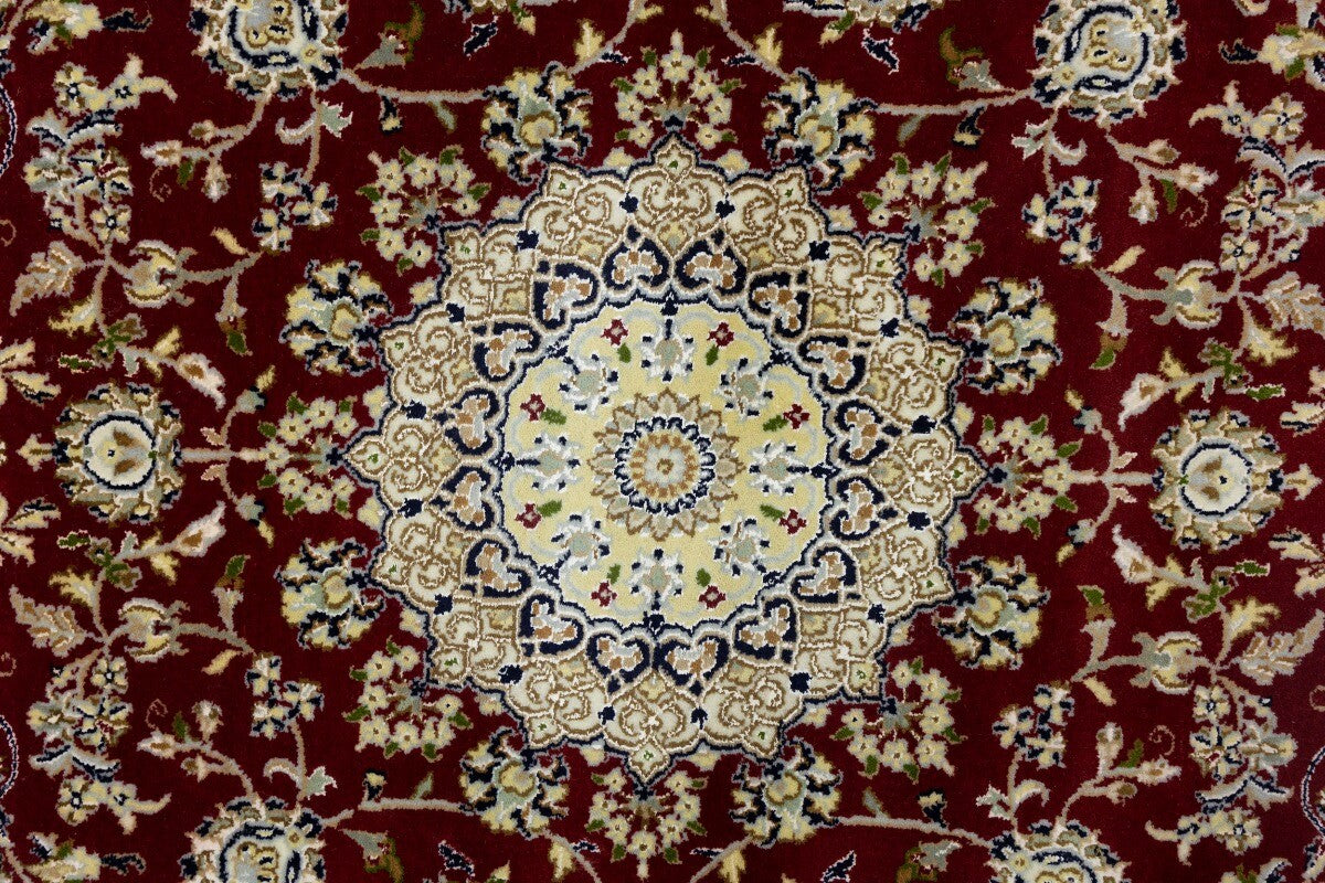 6X6 Ft Square Red Floral Indo-Nain Rug Classic