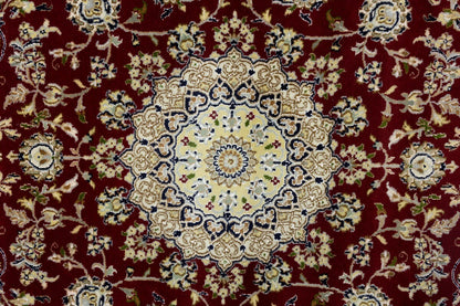 6X6 Ft Square Red Floral Indo-Nain Rug Classic