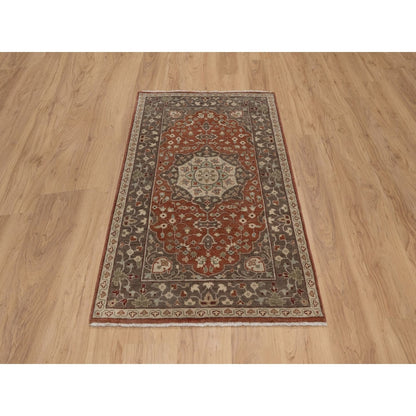 3'X5'1" Rust Red Wool Rug Antiqued Tebraz Haji Jalili Design Hand Knotted