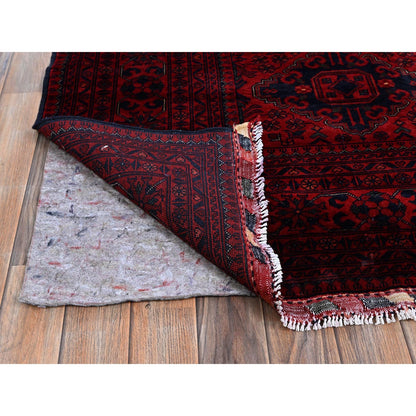 9'10"X13'2" Red Afghan Khamyab Geometric Design Soft Wool Hand Knotted Rug