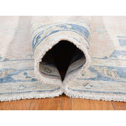 4'7"X7'6" Pink Worn Wool Hand Knotted White Wash Vintage Karman Rug