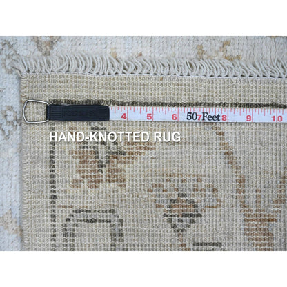 4'X5'10" Gray Hand Knotted Afghan Angora Oushak Leaf Design 100% Wool Rug