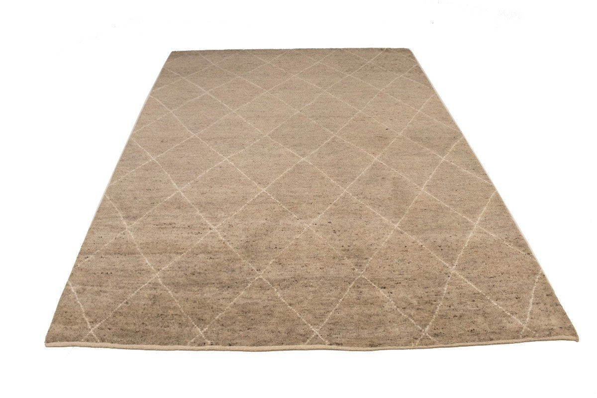 Handmade Moroccan Oriental Rug Khaki/ Beige Geometric Modern Plush Carpet 6X9 ft