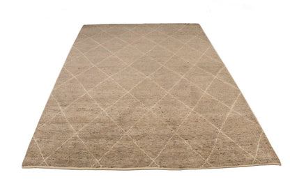Handmade Moroccan Oriental Rug Khaki/ Beige Geometric Modern Plush Carpet 6X9 ft