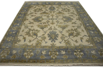 Hand-Knotted Oushak Chobi Wool Rug Cream Floral