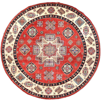 8'X8' Red Special Kazak Pure Wool Hand Knotted Round Oriental Rug