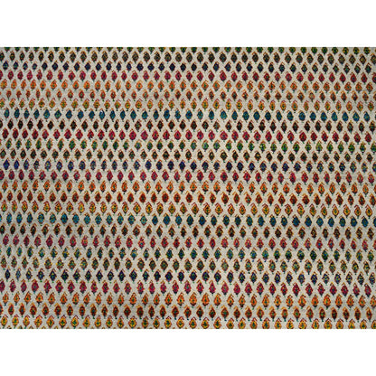 8'8"X12'2" Hand Knotted Beige Saroogh Colorful Wool And Sari Silk Rug