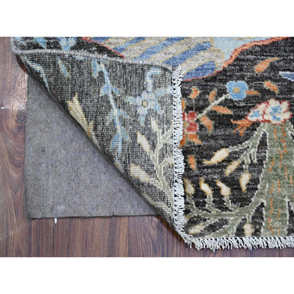 2'5"X17'9" Gray Hand Knotted Wool Peshawar Birds Paradise Xl Runner Rug