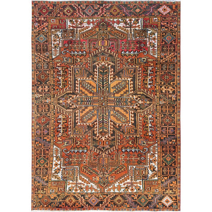 8'2"X11'2" Orange Semi Antique Zoroastrian Heris Hand Knotted Wool Rug