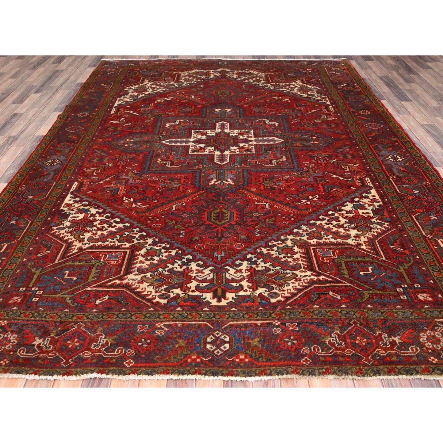 8'4"X10'10" Red Pure Wool Hand Knotted Vintage Zoroastrian Heris Rug