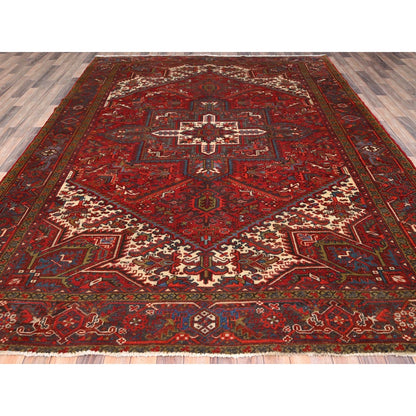 8'4"X10'10" Red Pure Wool Hand Knotted Vintage Zoroastrian Heris Rug