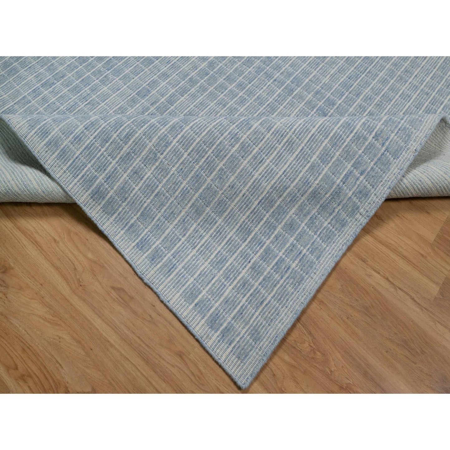 10'X14' Yonder Blue Modern Plain Decor Box Design Loomed Knotted Wool Rug